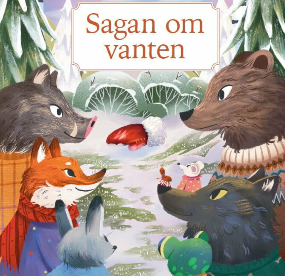 Omslaget till <span data-lab-italic="italic" class="italic m-italic">Sagan om vanten</span>, illustrerad av Anastasiia Ruposova.